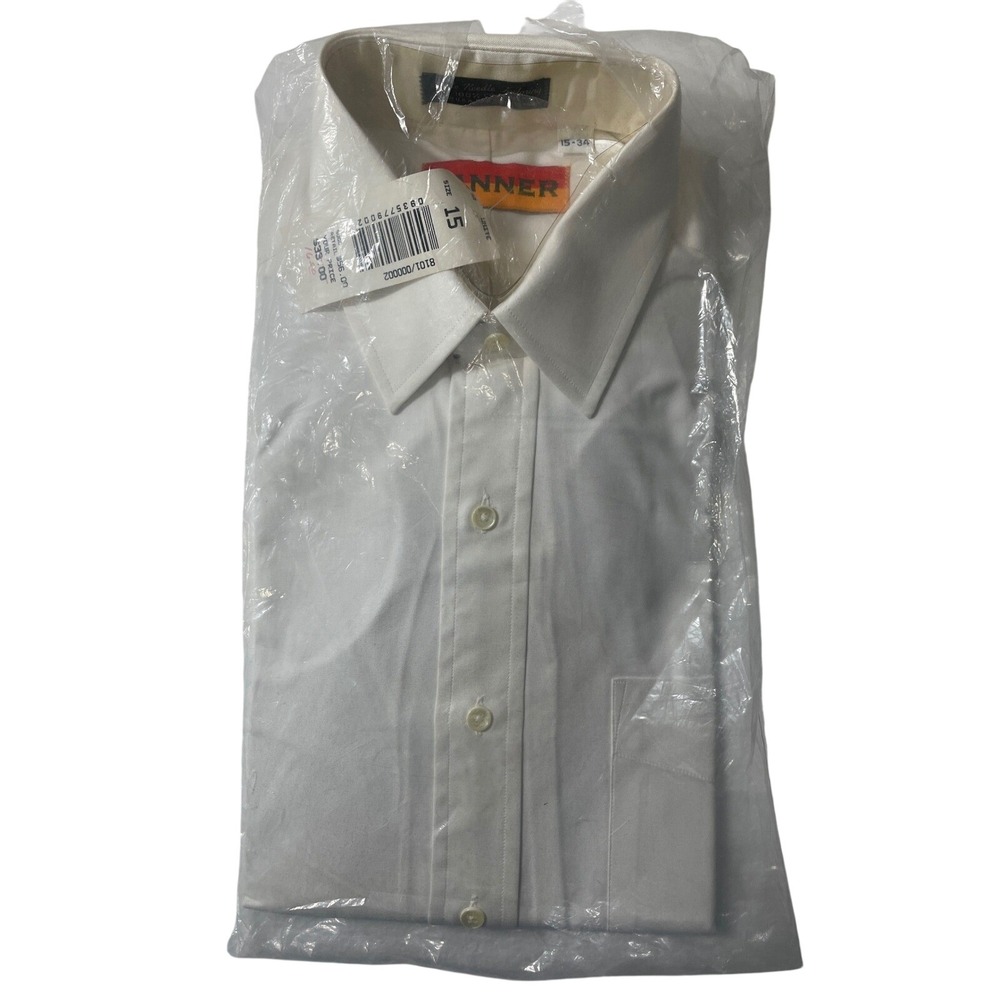 Tanner Mens White 100% Cotton Dress Shirt Single Needle Tailoring 15-34 USA Made